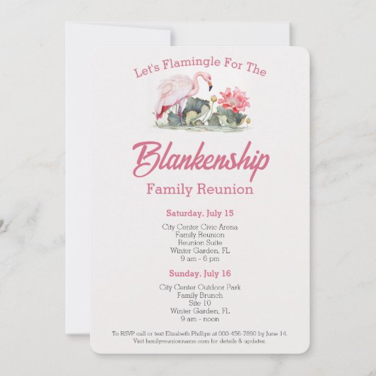 Familie Reünie Flamingo Kunst Twee Dag Evenement C Kaart (Voorkant)