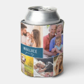 Familie reünie foto collage aangepaste naam blauw blikjeskoeler (Blikje Voorkant)