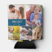 Familie reünie foto collage aangepaste naam blauw blikjeskoeler (Achterkant)