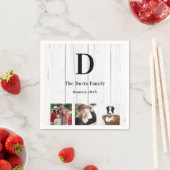 Familie reünie foto monogram rustisch hout servet (Insitu)