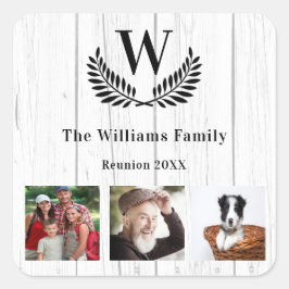 Familie reünie foto monogram rustisch hout vierkante sticker