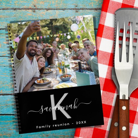 Familie reünie foto zwart wit monogram notitieboek