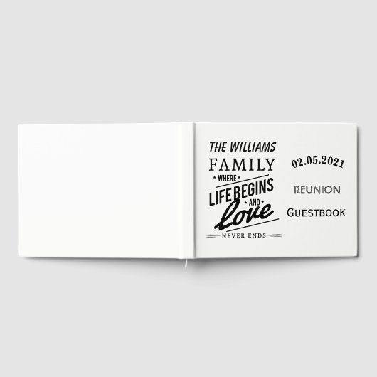 Familie Reünie Gastboek Typografie Zwart Wit Gastenboek (Volledig)