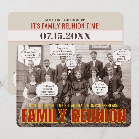 Familie reünie - Gebruik uw foto Funny Uitnodiging (Voorkant / Achterkant)