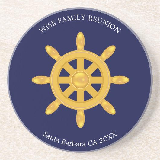 Familie reünie & Golden Ship Wheel op Navy Blue Zandsteen Onderzetter (Voorkant)
