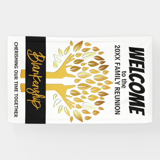 Familie Reünie Gouden Handen Boom bladeren Custom Spandoek (Horizontaal)