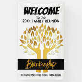 Familie Reünie Gouden Handen Boom bladeren Custom Spandoek (Verticaal)
