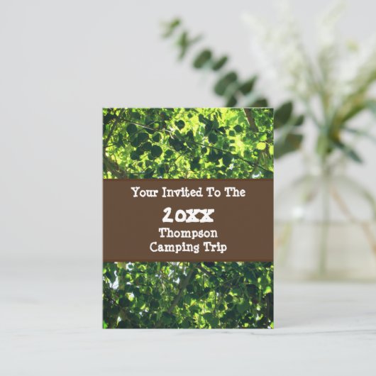 Familie Reünie Groen Blad Camping Uitnodiging (Staand voorkant)