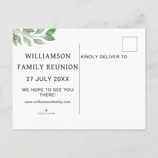 Familie reünie groen opslaan de datum aankondigingskaart (Achterkant)