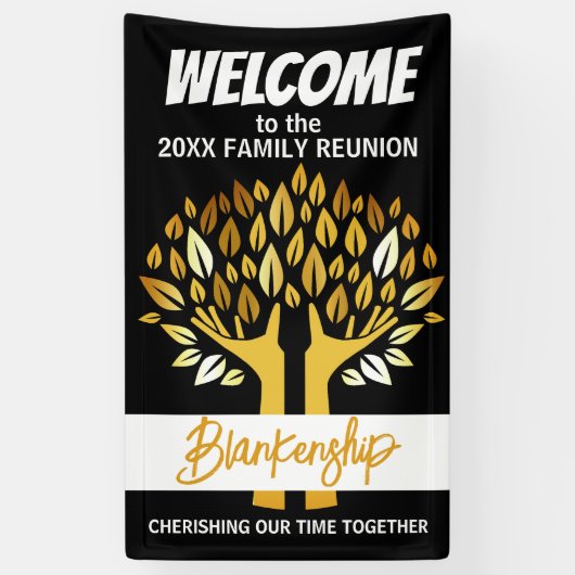 Familie reünie handen boom bladeren op maat spandoek (Verticaal)