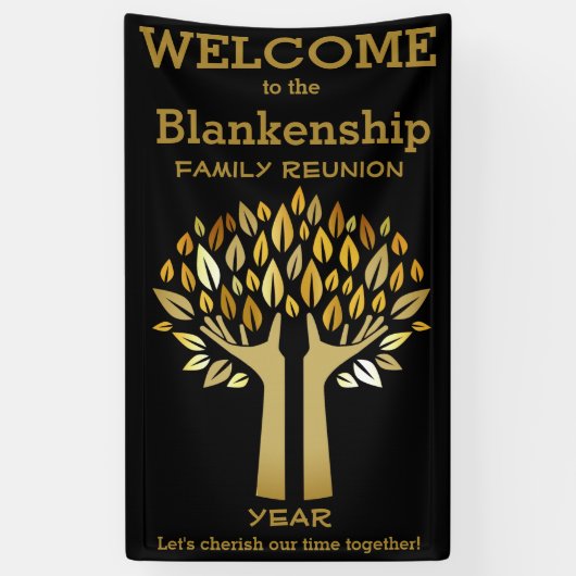 Familie reünie Hands Up Tree biedt aangepaste bann Spandoek (Verticaal)