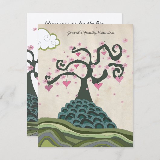Familie reünie Heart Tree Modern Vector nodigt uit Kaart (Voorkant / Achterkant)