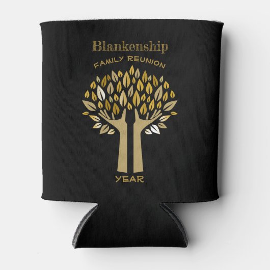 Familie reünie heeft handen omhoog bomen verlaten  blikjeskoeler (Voorkant)