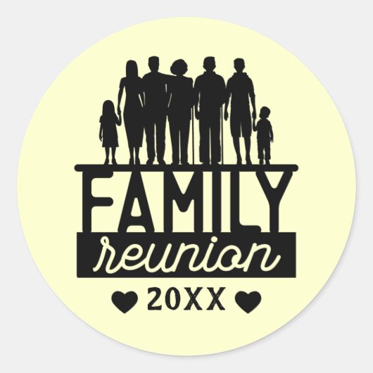 Familie reünie Jaar Silhouette Ronde Sticker (Voorkant)