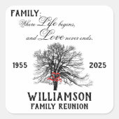 Familie Reünie Keepsake Tree Life Quote Vierkante Sticker (Voorkant)
