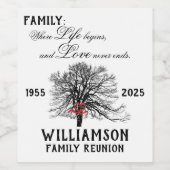 Familie Reünie Keepsake Tree Life Quote Wijn Etiket (Enkel label)