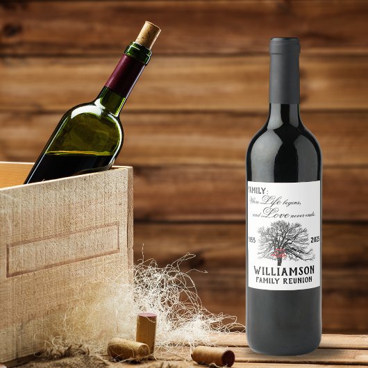 Familie Reünie Keepsake Tree Life Quote Wijn Etiket