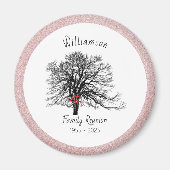 Familie Reünie Keepsake Tree | Roos gouden glitter Magneet (Voorkant)