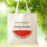 Familie Reünie Keepsake Watermelon Tote Bag<br><div class="desc">Deze Family Reunion Canvas tas is versierd met een rode waterverf watermeloen. Gemakkelijk aan te passen. Gebruik het ontwerpgereedschap om de tekstgrootte,  -stijl of -kleur te wijzigen. Als we creëer ons kunstwerk zullen je dit exacte afbeelding van andere ontwerpers niet vinden. Originele Waterverf © Michele Davies.</div>