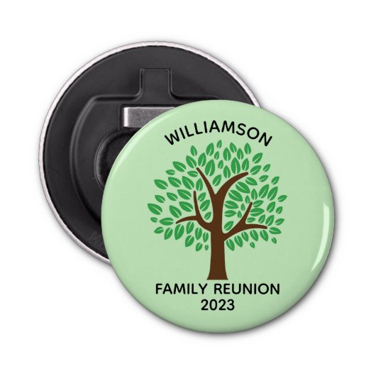 Familie Reünie Leuke Groene Boom Custom Keepsake Button Flesopener (Voorkant)