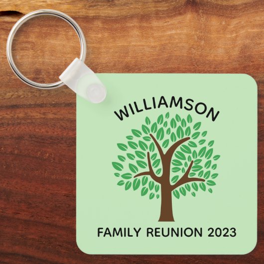 Familie Reünie Leuke Groene Boom Custom Keepsake Sleutelhanger (Voorkant)