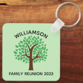 Familie Reünie Leuke Groene Boom Custom Keepsake Sleutelhanger (Achterkant)