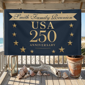 Familie Reünie Marineblauw USA 250 Jubileum Sterre Spandoek