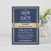 Familie Reünie Modern Elegant Marine Blauw Goud Wi Save The Date (Staand voorkant)