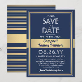 Familie Reünie Modern Elegant Marine Blauw Goud Wi Save The Date