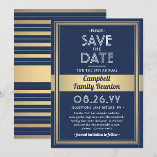 Familie Reünie Modern Elegant Marine Blauw Goud Wi Save The Date