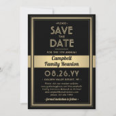 Familie Reünie Modern Elegant Zwart en Goud Party Save The Date (Voorkant)