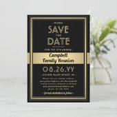 Familie Reünie Modern Elegant Zwart en Goud Party Save The Date (Staand voorkant)
