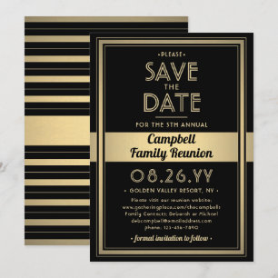 Familie Reünie Modern Elegant Zwart en Goud Party Save The Date