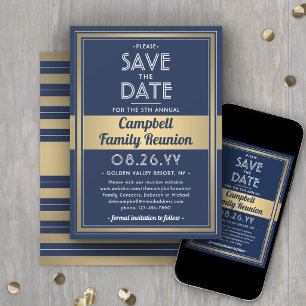 Familie Reünie Modern Elegante Navy Blauwe Goud Wi Save The Date