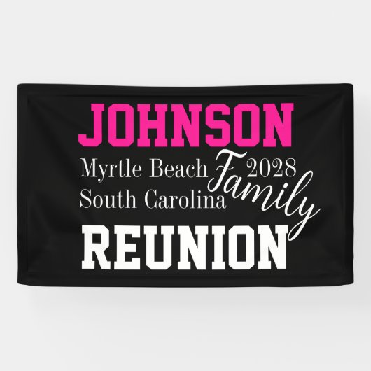Familie Reünie Modern Hot Pink Party Spandoek (Horizontaal)