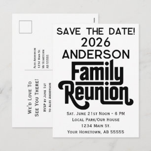 Familie Reünie Modern Zwart Wit Save The Date Feestdagenkaart