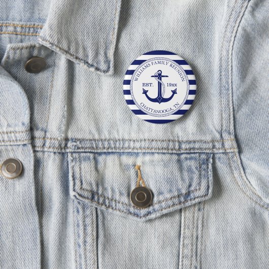 Familie Reünie Monogrammed Naam Nautisch Anker Ronde Button 5,7 Cm (In situ)