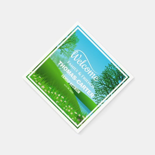 Familie Reünie Natuur Scène Lake Custom Servet (Hoek)