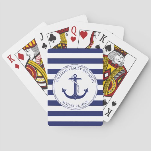 Familie Reünie Nautisch Anker Monogram Naam Pokerkaarten (Achterkant)