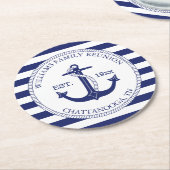 Familie Reünie Nautisch Anker Monogram Ronde Kartonnen Onderzetter (Gebogen)