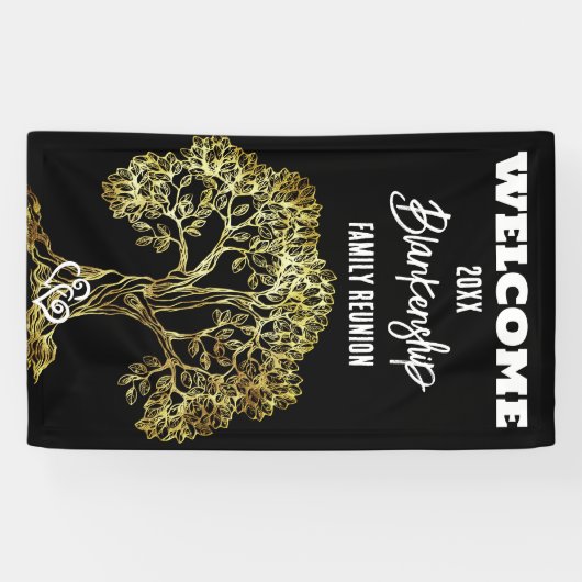 Familie Reünie Oude Gouden Boom Kunst Custom Spandoek (Horizontaal)
