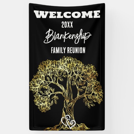 Familie Reünie Oude Gouden Boom Kunst Custom Spandoek (Verticaal)