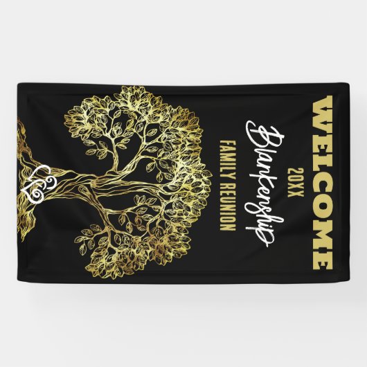 Familie Reünie Oude Gouden Boom Kunst Custom Spandoek (Horizontaal)