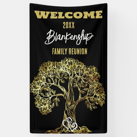 Familie Reünie Oude Gouden Boom Kunst Custom Spandoek (Verticaal)