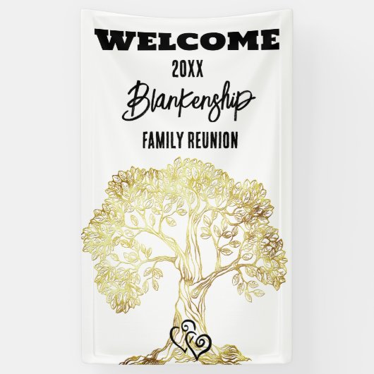 Familie Reünie Oude Gouden Boom Kunst Custom Spandoek (Verticaal)