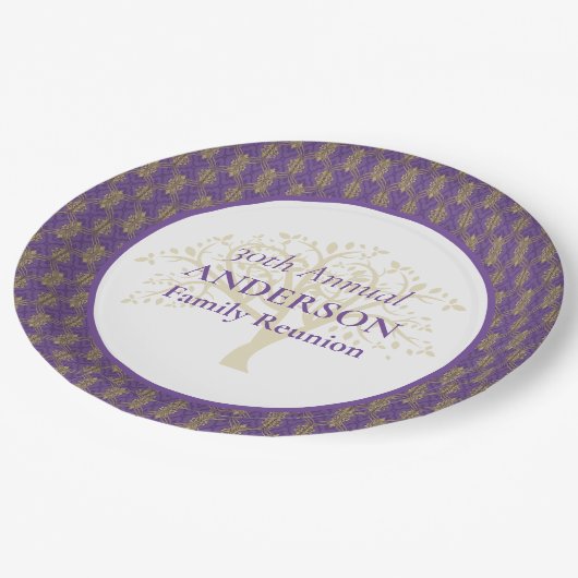 Familie Reünie Paarse Goud Papieren Bordje (Gekanteld)