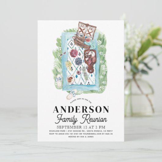 Familie Reünie Picknick Watercolor Uitnodiging (Staand voorkant)