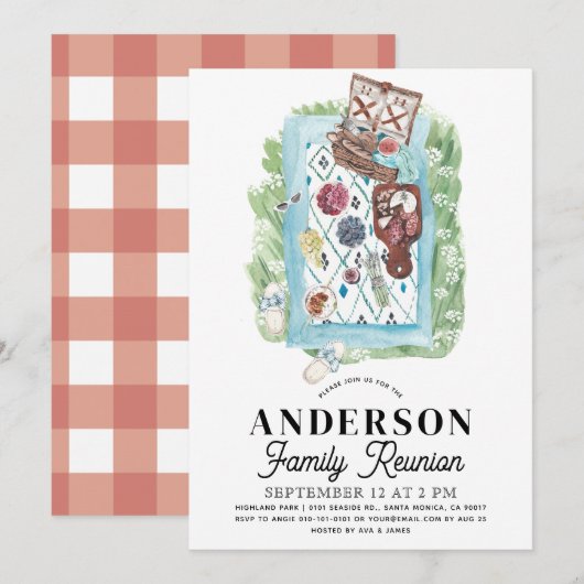 Familie Reünie Picknick Watercolor Uitnodiging (Voorkant / Achterkant)