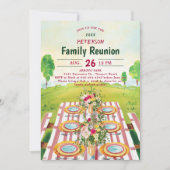 Familie reünie picknick zomer kunst illustratie kaart (Voorkant)