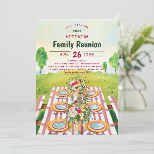 Familie reünie picknick zomer kunst illustratie kaart (Staand voorkant)